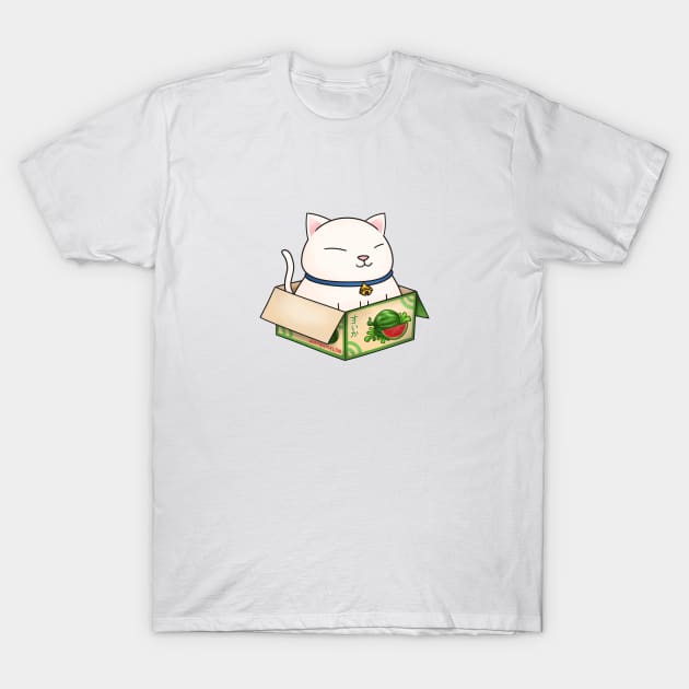 White Chubby Cat in Watermelon Box T-Shirt by Takeda_Art